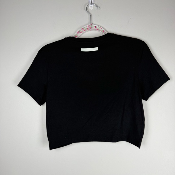 Alphalete Evo Twist Crop Top Workout Gym Black Shirt Short Sleeve Large Logo - Picture 6 of 9